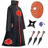Amycute Akatsuki Mantello per Bambini Adulti, Set Costume Cosplay Akatsuki con Maschera, Anello e Accessori Costume Cosplay Anime per Halloween Carnevale (XL)