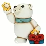 THUN - Soprammobile Orso Polare Natalizio con Pacco Regalo e Stelle - Accessori per la Casa da Collezionare - Linea Un Pensiero Felice - Formato Maxi - Ceramica - 27 x 31 x 33 h cm