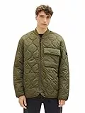 TOM TAILOR Denim Giacca Giubbotto Trapuntato da in Denim dal Taglio Rilassato con Collo Bomber, 10415-Verde Oliva Polveroso, l Uomo