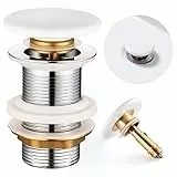 OTOmitra Piletta Lavabo Bagno, Pop Up Valvola di scarico per lavandino e lavabo, Valvola di scarico, valvola di scarico in ottone, Senze Troppopieno 1 1/4“ pollice, Bianco