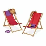Relaxdays Sdraio in Legno, Sedie Mare Pieghevoli, Lettino Spiaggia e Giardino, HLP: 89 x 58,5 x 90,5 cm, Rosso, Set da 2 pz