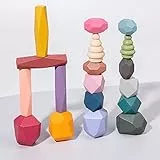 Comius Sharp Blocchi di Costruzione di Pietre Legno, 18 Pezzi Montessori Giochi da Impilare per Bambini, Set di Rocce in Legno Blocchi di Bilanciamento Giocattolo Educativo per Ragazzi Ragazze