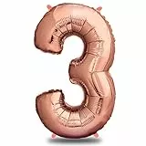envami® Palloncini Compleanno 3 Anni Oro Rosa 101 CM - Palloncino Numero 3 - Numeri Gonfiabili Compleanno - Decorazioni Compleanno - Palloncino 3 Anni Compleanno - Vola con l'Elio