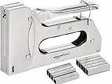 Amazon Basics - Graffettatrice robusta, sparapunti con 1000 graffette, per tappezzeria, riparazioni domestiche, falegnameria e altri progetti professionali, argento