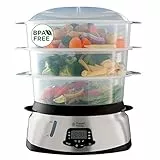 Russell Hobbs Vaporiera Digitale Multicottura, 3 Vaschette, 1000 W, 10.5 Litri, Serbatoio dell’acqua da 1.3 L, Maxi Cook, 23560-56