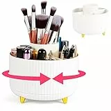 Comius Sharp Portapennelli Da Trucco, 360 Rotante Organizzatore Trucco, 5 Scomparti Porta Pennelli Trucco Per Cosmetici Rossetti Profumo, Bagno Camera Da Letto Toletta Cosmetici Vetrina (Bianco)