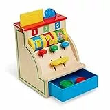 Melissa & Doug Registro di Cassa Giocattolo in Legno con 3 finte Monete e Finta Carta di Credito da Inserire e Passare Registratore, Multicolore, 13378