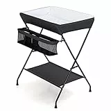 COSTWAY Fasciatoio Pieghevole, Fasciatoio Portatile da Viaggio, 80x67x103 cm, Bagnetto Fasciatoio Neonato con Organizer e Ripiano, 0-12 Mesi (Nero)