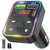 UYKLJH Trasmettitore Bluetooth 5.0 per Auto, adattatore trasmettitore per autoradio, caricabatteria da auto con kit vivavoce a ricarica rapida QC3.1 Type-C Supporto Disco U-Luce e Scheda SD