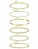 Milacolato Set di 6 Bracciali a Catena per Donna Regolabile Moda Placcato Oro 18K Acciaio Inossidabile Delicato Twist Figaro Catena a Spina di Pesce Bracciale a Maglia con Zirconi Cubici Oro