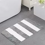 LAOSHIZI Tappetini per Il Bagno Stile a Strisce Tappetino da Bagno Antiscivolo Super Morbido Soggiorno Entrata Tappeto Grigio