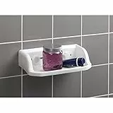 Douceur d'Intérieur Mensola da Doccia con Ventose, 30 x 8 x 17 cm, in plastica, Tinta Unita, Colore: Bianco