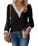 Blusa Donna Manica Lunga Aderente Elegante con scollo a V Elegante Cerimonia Camicetta Top Tee T-shirt Tunica Casual Shirt Nero M