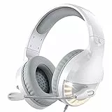 VersionTECH. Cuffie Gaming Bianche Per PC PS4 PS5, Cuffie Da Gioco Per Xbox One, Cuffie Con Soft Microfono Regolabile Fino A 720°,Luci LED Per PS4, Xbox, Series X,Xbox One,Switch,PC,Nintendo Switch