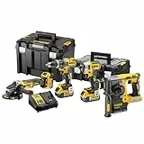 DEWALT DCK422P3T-QW- KIT XR 18V=DCD796 Trapano a percussione + Avvitatore a percussione DCF887 + Smerigliatrice DCG405 + Martello DCH273 + 3 batterie agli ioni di litio da 5,0 Ah + TSTAK II + TSTAK VI