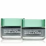 L'Oréal Paris Trattamenti Maschera per il Viso Argilla Pura Detox con Carbone, Detossina e Illumina la Pelle, 50 ml, 1 Confezione da 2 Pezzi