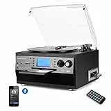 DIGITNOW! Giradischi Bluetooth con altoparlante stereo, convertitore LP in vinile a MP3 con CD, cassette, radio, ingresso AUX e codifica USB/SD, telecomando black-2