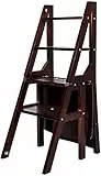 Generic Sgabello da arrampicata per interni, 4 scalette a gradini trasformabili pieghevole con schienale a gradini, sedia a gradini in legno, sgabello alto allargato/noce scuro