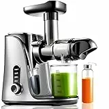 AMZCHEF Estrattore Di Succo a Freddo - Due Modalità Funzione Di Masticazione Inversa che Evita Blocchi - con Bottiglia Portatile e Due Tazze-Argento