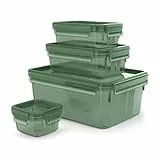 Emsa, Set Contenitori Salvafreschezza Clip&Close Eco, Contenitori Ermetici per Alimenti, Contenitori Rettangolare con Materiali di Origine Vegetale, Chiusura Ermetica e Coperchio, Verde