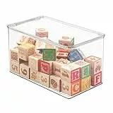 mDesign contenitore portagiochi – portagiochi con coperchio per sistemare i giocattoli negli scaffali o sotto il letto – contenitore giochi trasparente