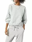 Amazon Essentials Felpa A Girocollo Con Dettaglio Sulle Maniche In Pile Di Spugna Francese Donna, Grigio Puntinato, S