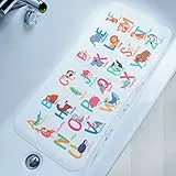 BEEHOMEE Tappetini da bagno per vasca da bagno, antiscivolo, motivo cartone animato, per vasca da bagno, per pavimento, 89 x 40 cm, lavabili in lavatrice, taglia XL (lettere)