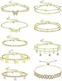 JeweBella Cavigliera Donna Boho Regolabile Cavigliera Donna Argento Oro con Cuore Perline Cavigliera Idea Regalo per Donne e Ragazze