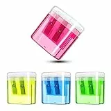 Redamancy Temperamatite, 4 Colori Doppi Fori Temperino Temperini con Contenitore, Temperino con Serbatoio per Diversi Tipi di Matite Studenti Scuola Ufficio Viaggi