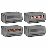 mDesign Set da 4 Organizer per Armadio – Scatole per Scarpe impilabili con Finestra Trasparente, Strappo e Coperchio – Pratica Scatola Porta Scarpe – Grigio Scuro