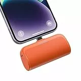 AXNEB Power Bank 5200mAh,18W PD 3A Ultra-piccolo& Ultra-compatto Caricatore Portatile USB C Ingressi&Uscite Mini Powerbank Batteria Esterna per iPhone 14/14 Plus/13/13 Pro Max/12/11/XR/X/8/7/6-Arancia