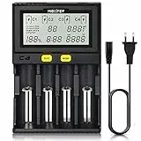Caricabatteria 18650, Caricatore Universale a 4 Alloggiamenti MiBOXER Smart, Display LCD Automatico, Ricarica Rapida Li-ion LiFePO4 Ni-MH Ni-Cd AA AAA C 18350 18500 18700 20700 21700 RCR123