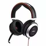 Jabra Evolve 80 MS Cuffie Over-Ear cablate, Cuffie Certificate Microsoft Teams con Funzione Active Noise Cancelling, Cavo USB-C e Cavo Jack di 3,5 mm, Nere