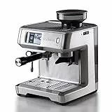 Ariete 1312, Macchina da Caffè con Display Digitale, Macinacaffè Integrato, Compatibile con Caffè in Polvere e Cialde ESE, 15 Bar Massime, Filtro 1 o 2 Tazze, Lancia per Cappuccino, 1600W, Silver