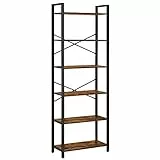 VASAGLE Libreria Alta con 6 Ripiani, Scaffale Portaoggetti con Struttura in Acciaio, Scaffalatura, Salotto Camera da Letto Studio, 30 x 66 x 186 cm, Stile Industriale, Marrone Vintage e Nero LLS062B01