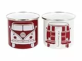 BRISA VW Collection - Volkswagen Hippie Bus T1 Camper Van Set di 2 Tazze da caffè di Metallo Smaltato, Tazzine per tè in Confezione Regalo, per la Cucina/Camping/Souvenir/Outdoor (Rosso/Bianco)