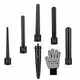 CkeyiN Ferro Arricciacapelli 5 in 1, per Capelli Ricci, Lunghi o Corti, in Ceramica Professionale - Set Intercambiabile 5 Formati (Nero)