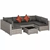 Outsunny Set Mobili da Giardino 4 Pezzi in Rattan PE, Salotto da Esterno con 3 Divani e 1 Tavolino da Caffè, Cuscini Rimovibili e Lavabili, Grigio