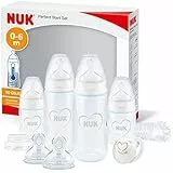 NUK Perfect Start First Choice+ set biberon | 0-6 mesi | 4 biberon anti-colica, succhietto, spazzola per biberon e altro ancora | Senza BPA | 10 pezzi