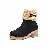 Hitmars Stivali Donna Invernali Stivaletti Camoscio Boots con Tacco Largo 6CM Stivali Foderati Caldi Scarpe Eleganti Comodi Moda Nero EU 37