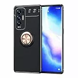 LEYAN Cover per Oppo Find X3 Neo (6.55'), TPU Silicone Custodia con 360° Girevole Anello, Soft Rubber Protettiva Case, Antiurto Antiscivolo Protezione Shell, Oro Rosa+Nero