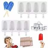 Silicone Gelato Stampo,2pcs stampi per Gelato al Cioccolato,Stampi per Ghiaccioli Cavità Ovali Classiche 4,con 100 Bastoncini di Legno,Ideale per la Preparazione di Ghiaccioli, Gelati, Sorbetti