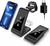 Caricatore Wireless Foldable 3in1 Senza Fili Caricabatterie Docking Station Compatibile con iPhone 14 13 12 11 15(Pro,Pro max)/X/XS/XR,iWatch 9/Ultra/8/7/6/5/4/3/2/SE,Airpod3/Pro/2,Galaxy S Note Buds