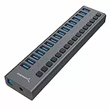 Sabrent Hub USB 3.2 Gen 1, Ciabatta multipresa USB, Sdoppiatore USB, 16 Porte con Interruttori ON/OFF, Spie LED e alimentatore, per PS4/PS5, PC, laptop, chiavetta USB, stampante, MacBook (HB-PU16)