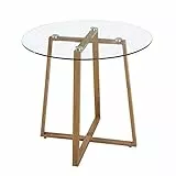 EGGREE Tavolo Moderno Sala da Pranzo Rotondo Vetro, con Gambe in Metallo Finitura Rovere, 80 * 80 * 75 cm, Vetro