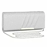 UBORSE Borsetta da Sera Donna Pochette Elegante Clutch Piccolo con Catena, Semplice ma Brillante, Borsa a Tracolla per Cocktail Festa Ballo Cerimonia, Argento