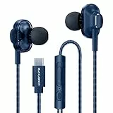 MAS CARNEY Cuffie USB C TI9, Array di Altoparlanti Doppi, Chipset Digitale Integrato, Microfono, Telecomando, Auricolari In-Ear Compatibili con Smartphone Samsung, Huawei, OPPO, Pixel, iPad, blu