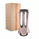 liflicon Set 8 Pezzi Utensili Cucina Silicone con Base Portamestoli e Poggia Cucchiaio, Mestoli Manico Lungo Professionali Alta Qualità, Antigraffio, Antiaderenti, Resistenti al Calore (AvorioScuro)