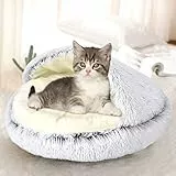 Queta cuccia rotonda per gatti, cuccia per animali domestici, cuccia per animali domestici, lavabile e calda, cuscino morbido semi circondato a forma di Doughnut, grigio