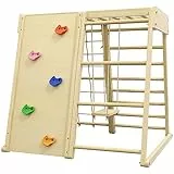 HOMCOM Palestrina per Bambini 3+ Anni 5 in 1 con Parete da Arrampicata, 3 Scale e Altalena, in Legno di Faggio, 120x105x120 cm